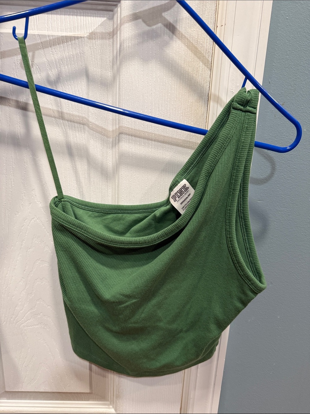 PINK Victoria's Secret Ribbed One-Shoulder Bandeau in Green